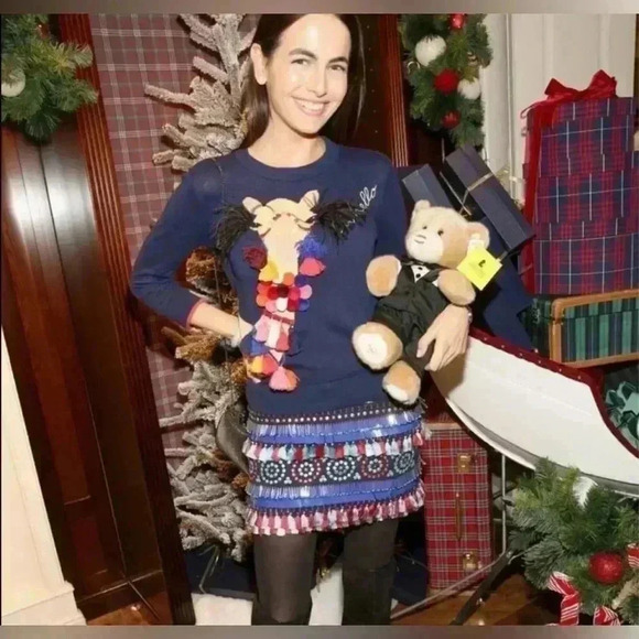 Kate Spade OH Hello Camel Sweater Cashmere Cotton M Embellished Pom Pom Crewneck - Picture 6 of 8